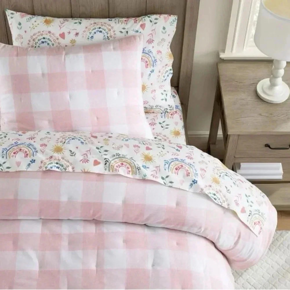 Pink & White Buffalo Check Comforter - NEW- Full/Queen 100% Cotton Pottery Barn - Picture 5 of 9